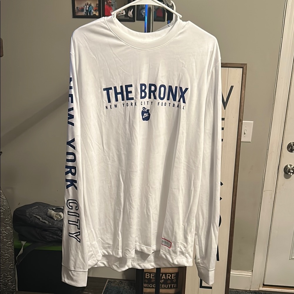Nike White Long Sleeve Shirt with Blue Print